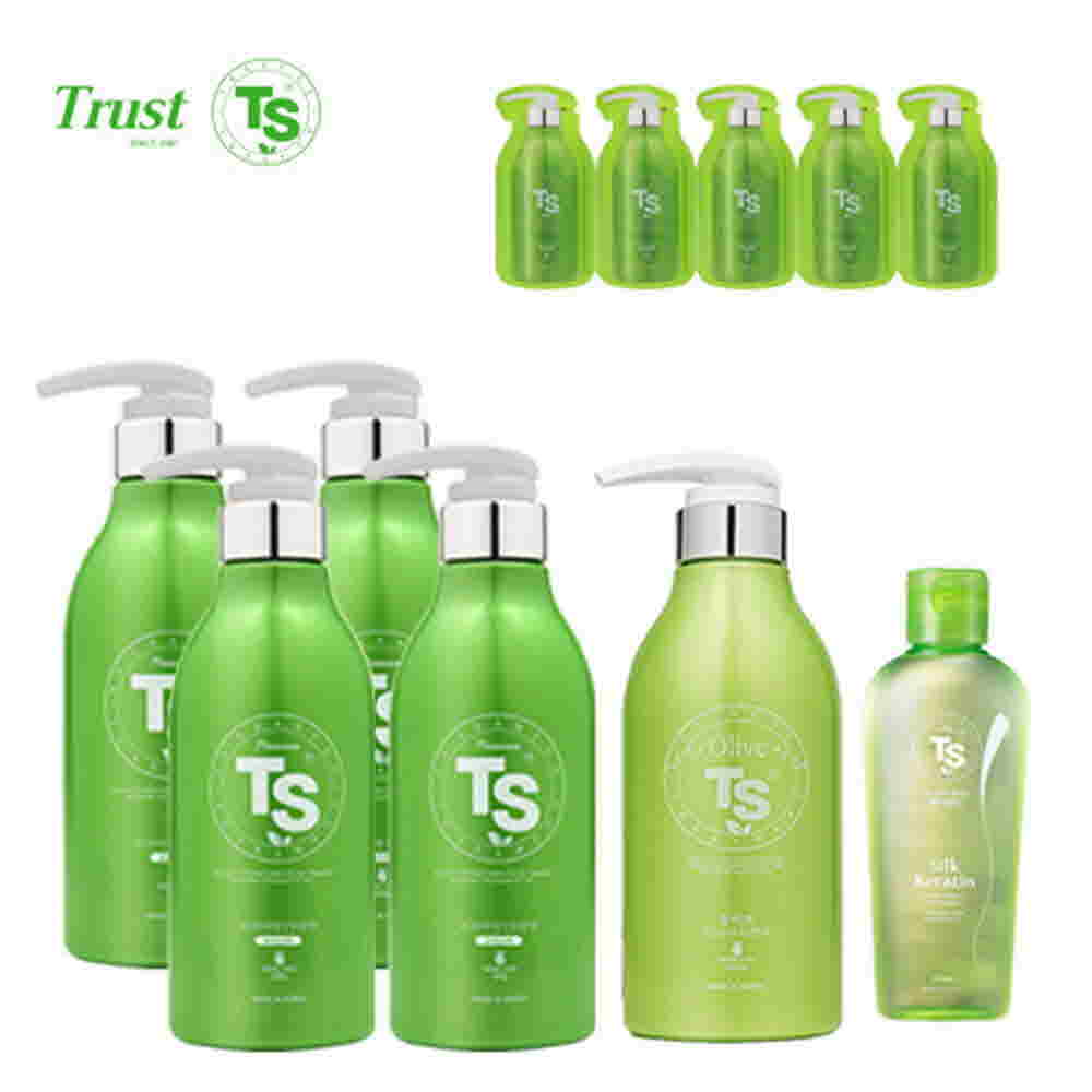 TS샴푸 프리미엄 TS 샴푸 500ml×4개+올리브 TS 트리트먼트 500ml+TS 실크 케라틴 헤어 에센스 170ml+프리미엄 샴푸 6ml×5개