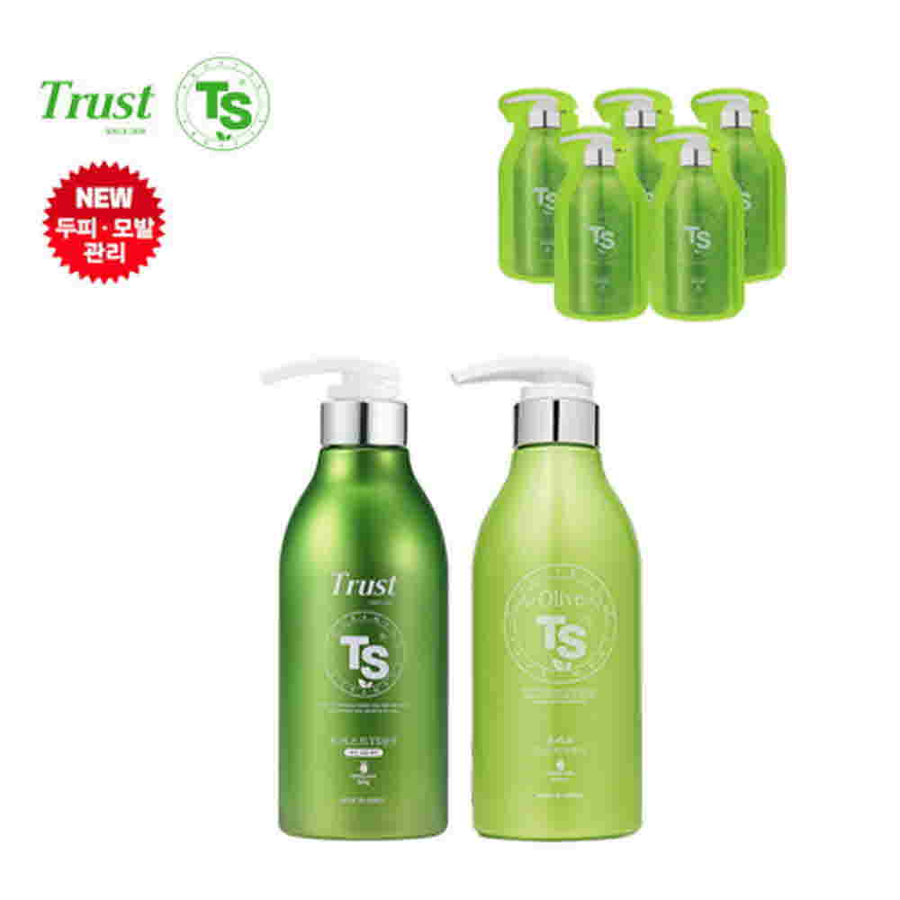 TS샴푸 트러스트 TS 샴푸 500ml+올리브 TS 트리트먼트 500ml+프리미엄 샴푸 6ml×5개